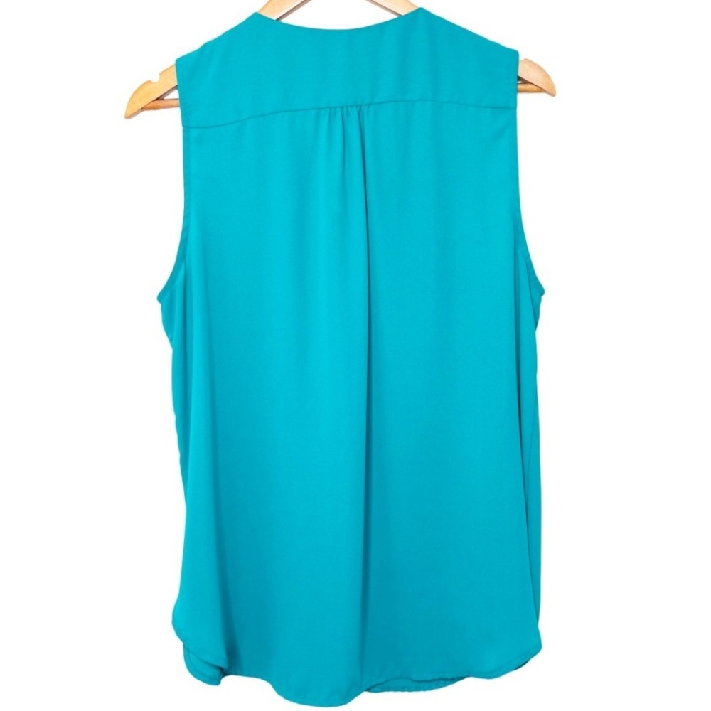 Carmen Marc Valvo Teal Sleeveless Half-Zip V-Neck Womens Blouse Top Size‎ Large - Picture 5 of 8